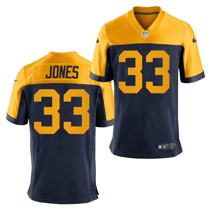 Men Green Bay Packers #33 Aaron Jones Nike Navy 100th Throwback Game NFL Jersey